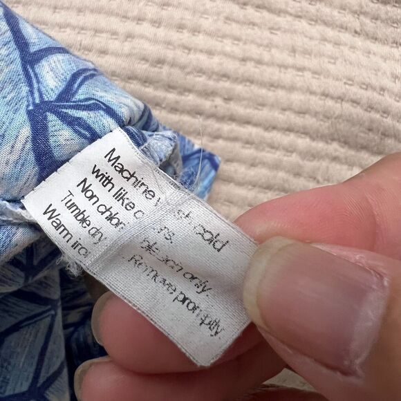 Tori Richard Cotton Blue White Palm Trees Short Sleeve Button Up Shirt Mens Sz L - Picture 9 of 10